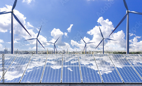 New energy, cities use solar energy and wind power photo