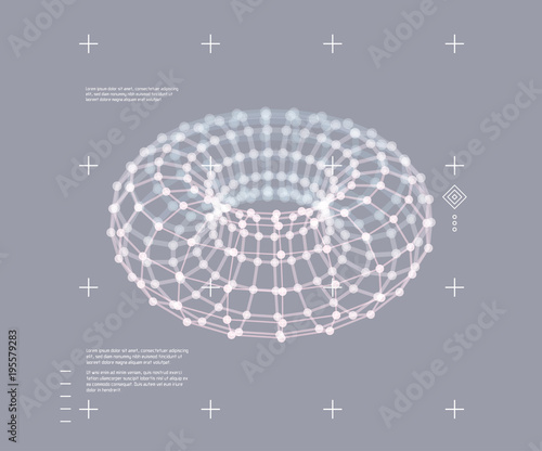Torus. Object with dots. Molecular grid. Technology style with particle. Vector illustration. Futuristic connection structure for chemistry and science.