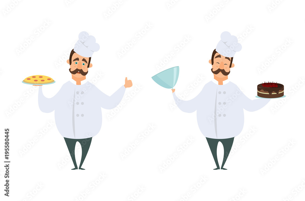 Funny characters of chef in action poses. Funny characters of chef in action poses.