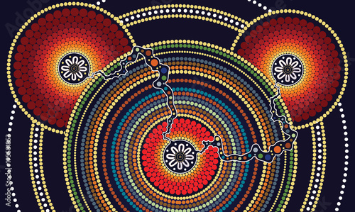Aboriginal art vector painting, Connection concept, Illustration based on aboriginal style of dot background - Vector illustration