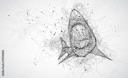 a large white shark in an abstract style