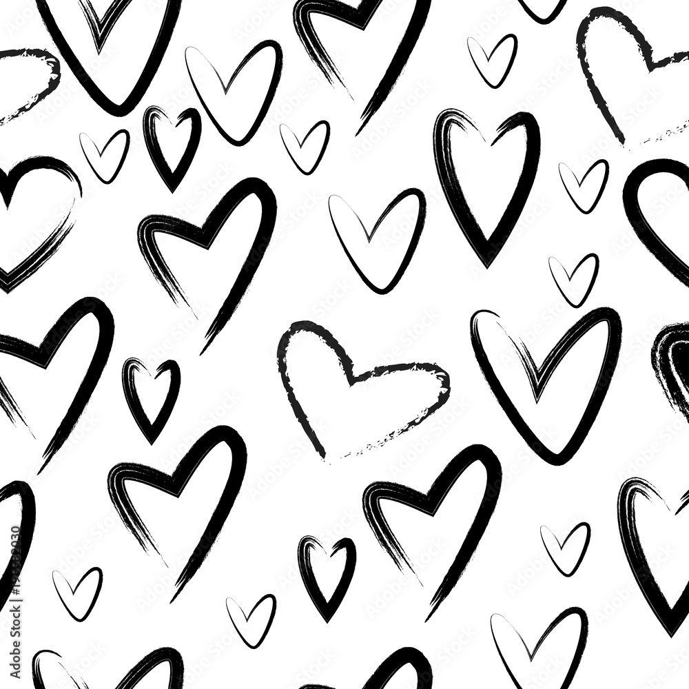 Abstract seamless heart pattern. Ink illustration.