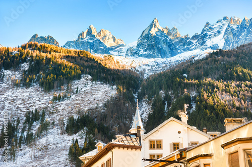 View of the mountains from Chamonix, France