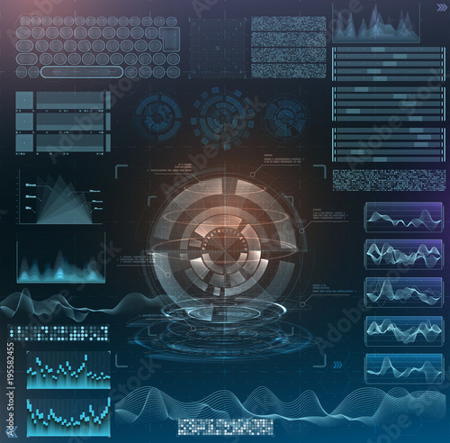 Vector futuristic interface hud design. Set infographic elements.  virtual hologram, landscape