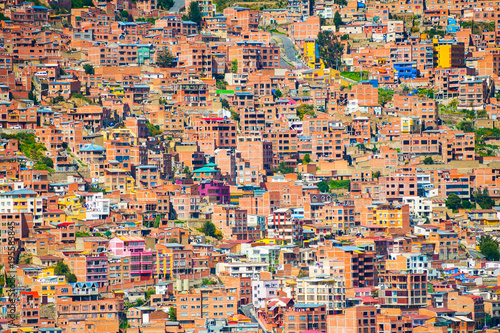 Obraz na plátně Traditional bolivian houses on the hills in La Paz city, Bolivia