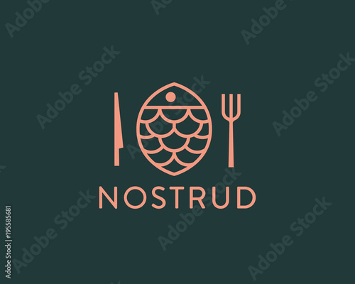 Fish plate vector logotype. Linear seafood logo