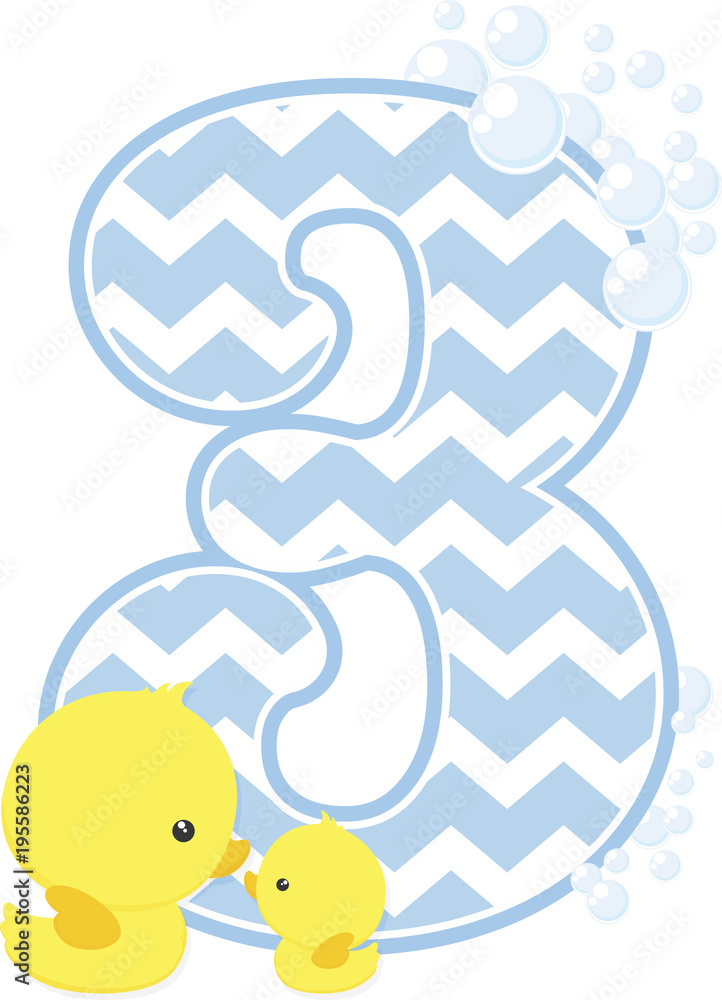number 3 with bubbles and little baby rubber duck isolated on white background. can be used for baby boy birth announcements, nursery decoration, party theme or birthday invitation number 3 with bubbles and little baby rubber duck isolated on white background. can be used for baby boy birth announcements, nursery decoration, party theme or birthday invitation