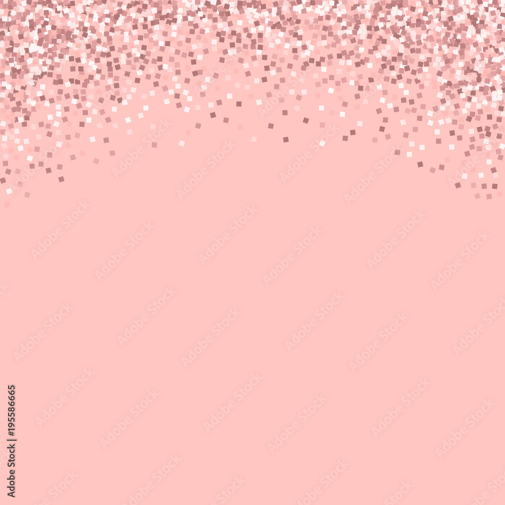Pink gold glitter. Abstract top border with pink gold glitter on pink background. Charming Vector illustration.