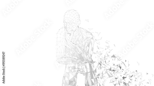 Conceptual abstract man thinking. Connected lines, dots, triangles, particles on white. Artificial intelligence concept. High technology vector digital background. 3D render vector illustration