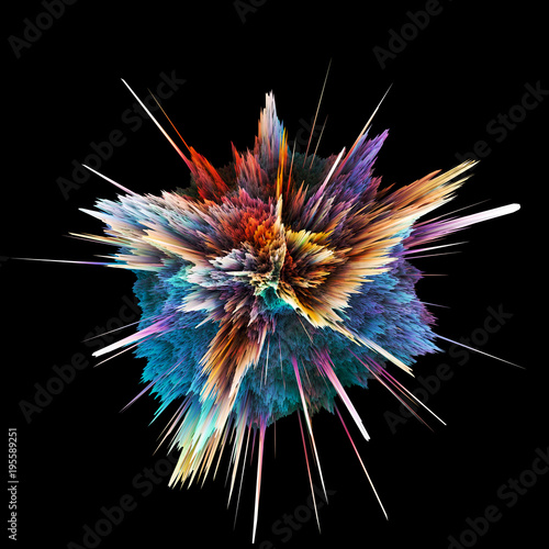 Abstract colorful explosion isolated on black background. Hi-res illustration for your brochure, flyer, banner designs and other projects. Explosion lighting effect. 3D render illustration. photo