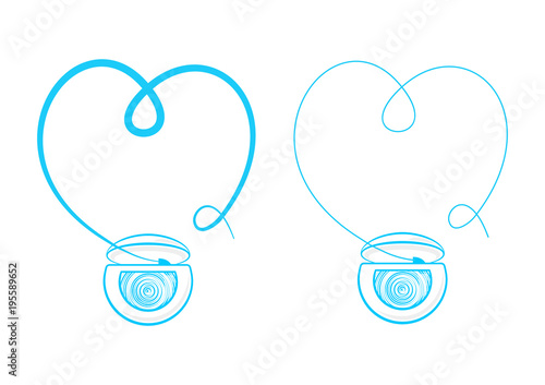 Teeth floss string vector illustration. Thread for tooth cleaning (hygiene, flossing) graphic design. Cartoon heart shape dental floss creative concept.