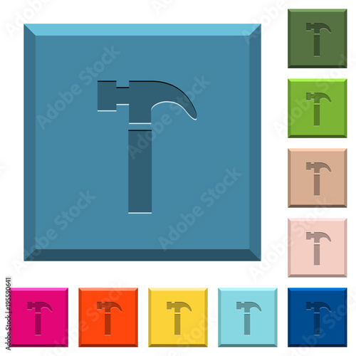 Single hammer engraved icons on edged square buttons