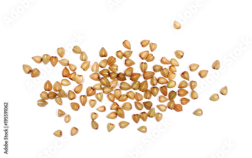 Buckwheat isolated on white background, with top view