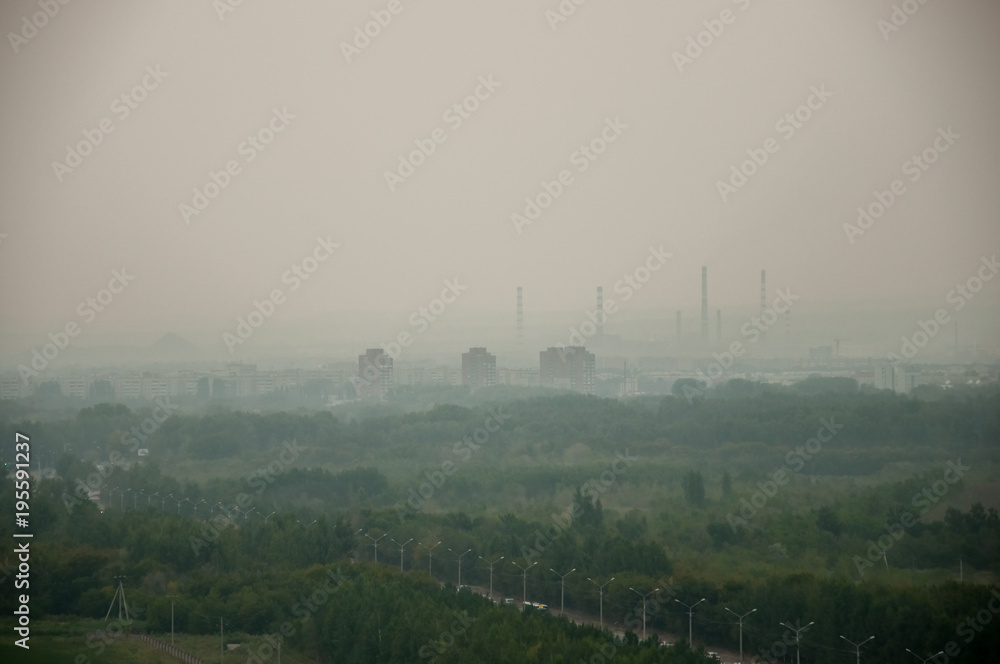 Fototapeta premium Bad ecology smoke on the city - Ust-Kamenogorsk, Kazakhstan
