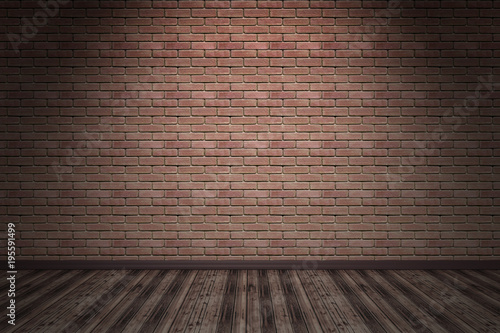 interior with orange brick wall and wood floor dark room with one light - 3d illustration