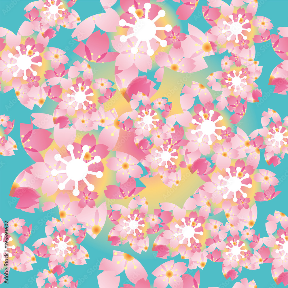 春のイメージの連続柄背景 シームレス 桜のイラスト 桜の背景 桜のリース 桜のオーナメント Stock Vector Adobe Stock