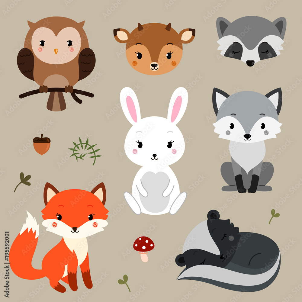 Woodland animals set.