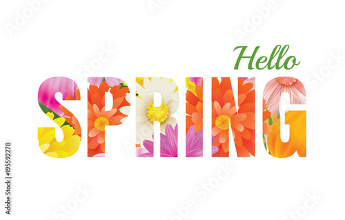 Hello spring flowers design in text background.