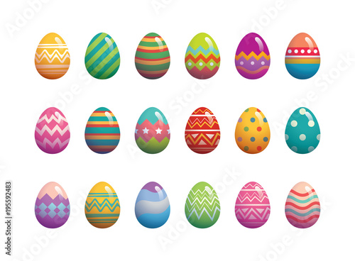 Set of easter eggs flat design on white background.