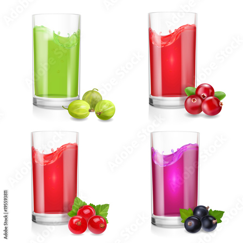 Glass of berries juice. Cranberries, gooseberry, red current, black current