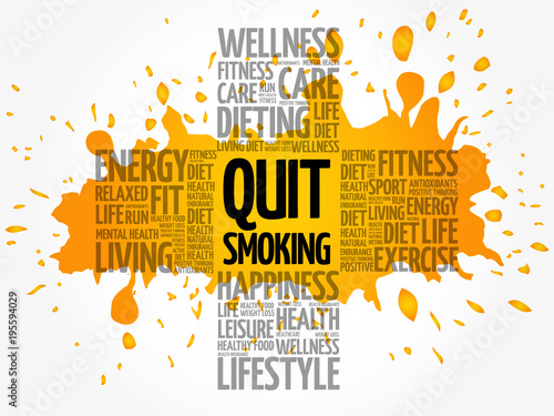 Quit Smoking word cloud, health cross concept background