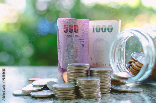 Money banknote and coins in...