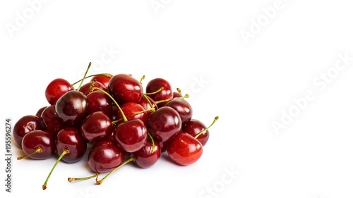 red raw Cherry isolated on white background. copy space, template.