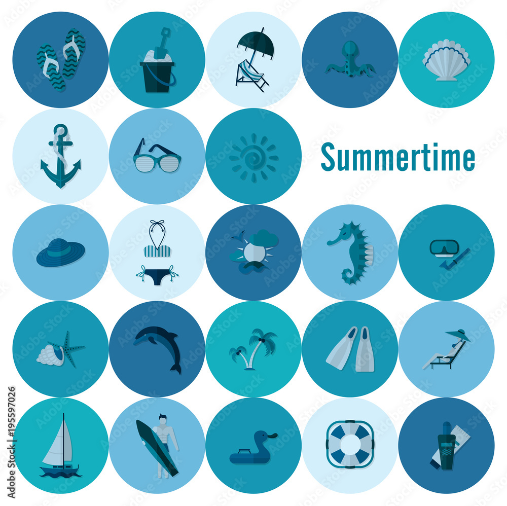 Summer and Beach Simple Flat Icons Summer and Beach Simple Flat Icons