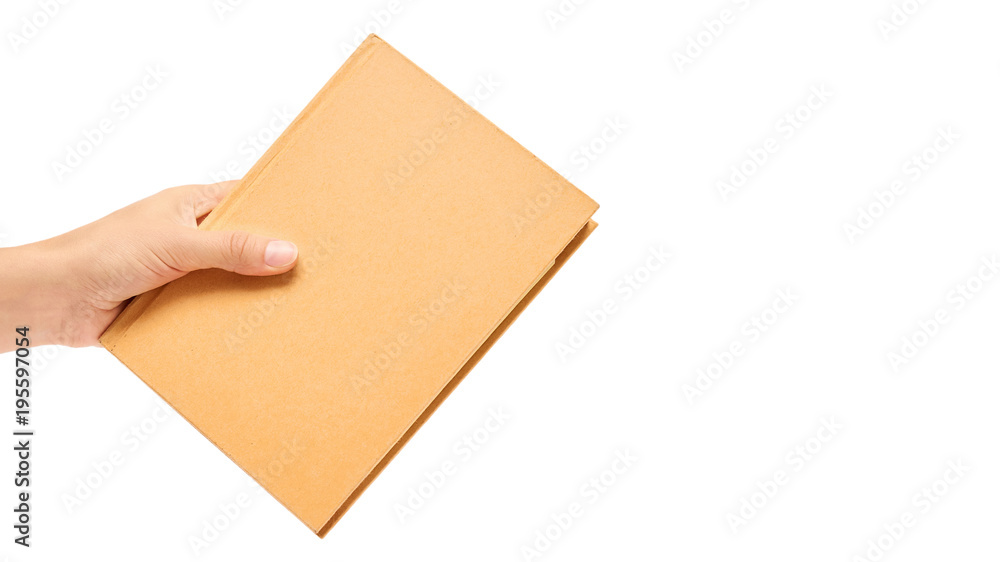 hand holding notebooks isolated on white background. copy space, template hand holding notebooks isolated on white background. copy space, template