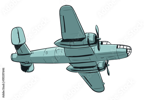 Obraz na plátne Airplane - coloured hand drawing illustration of old type aircraft of cargo or bomber type