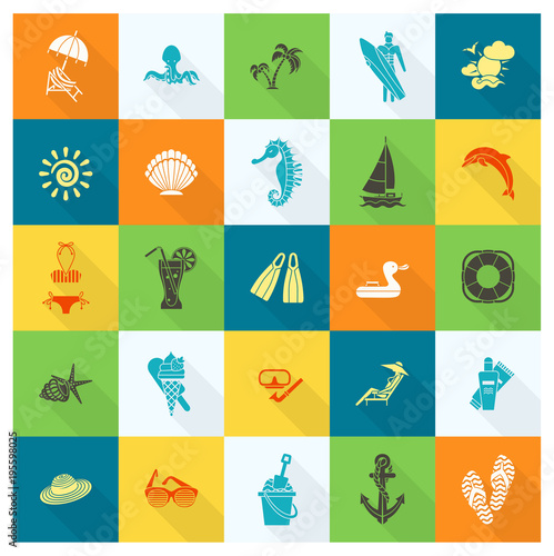 Summer and Beach Simple Flat Icons