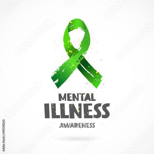 Mental Illness Awareness. Green ribbon