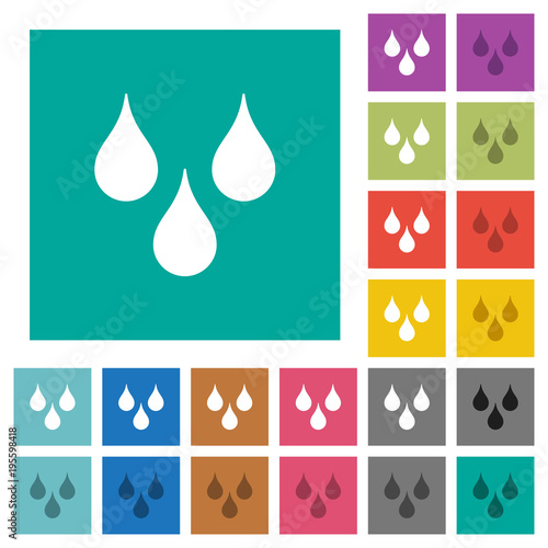Water drops square flat multi colored icons