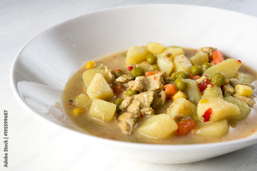 Homemade food soup with chicken and potatoes Homemade food soup with chicken and potatoes