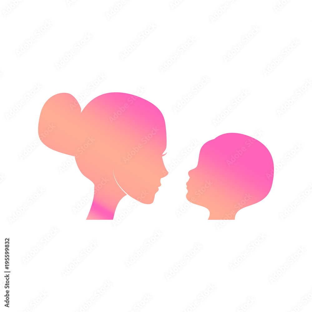 Mothers day card. Child and Mom silhouette, illustration isolated on white Mothers day card. Child and Mom silhouette, illustration isolated on white