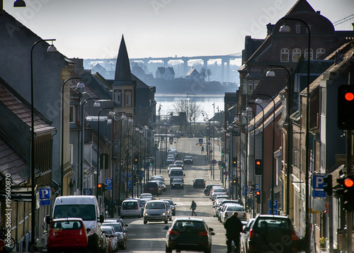 High up view over Fredericia city a beautiful cold winter day photo