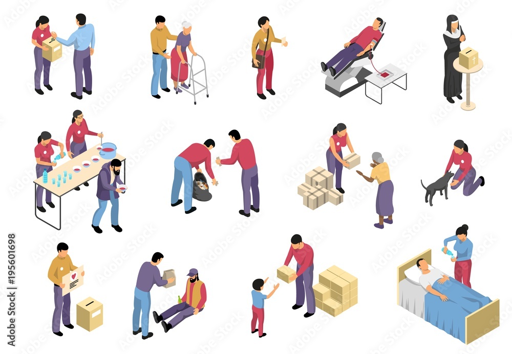 Volunteering And Charity Isometric Set Volunteering And Charity Isometric Set