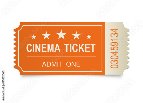 Realistic cinema ticket on the white backgraund. Vector