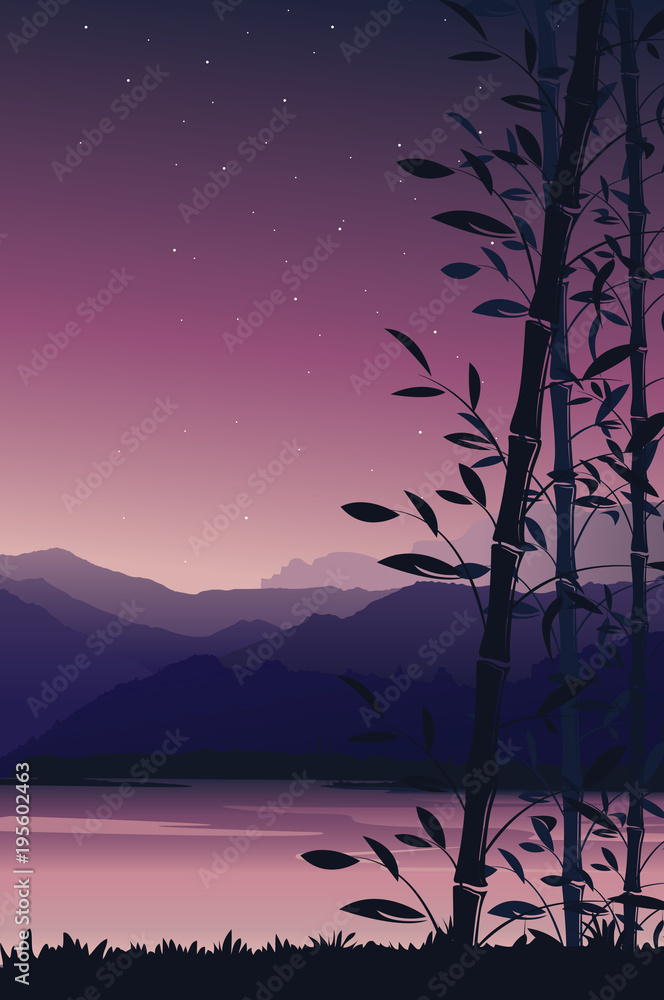 Scenery mobile wallpaper, Nature background with bamboo portrait view -  vector illustration Stock Vector | Adobe Stock