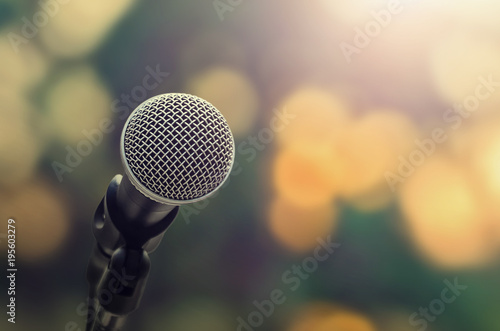 microphone on abstract blure light  bokeh background