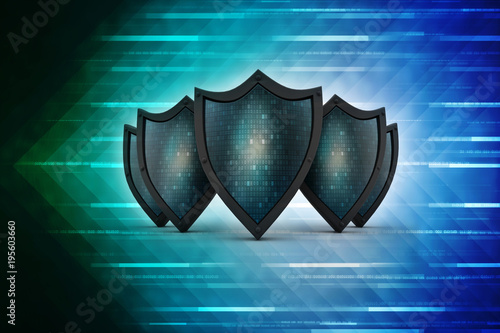 3d illustration Security concept - shield on digital code background