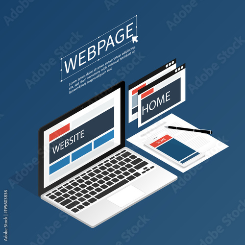 create website webpage design computer isometric flat vector