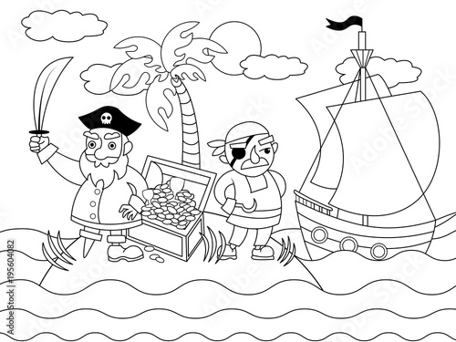 Cartoon pirates coloring vector illustration