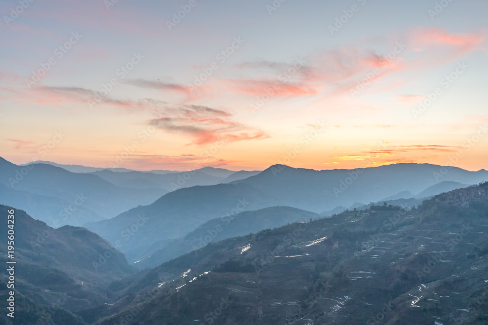 Sunset at Laohuzui Viewpoint in Yuanyang, South of China