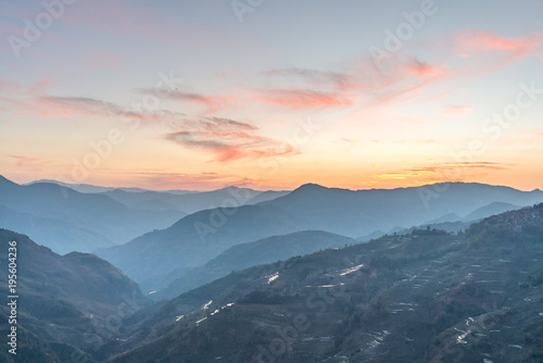 Sunset at Laohuzui Viewpoint in Yuanyang, South of China © Bunchob