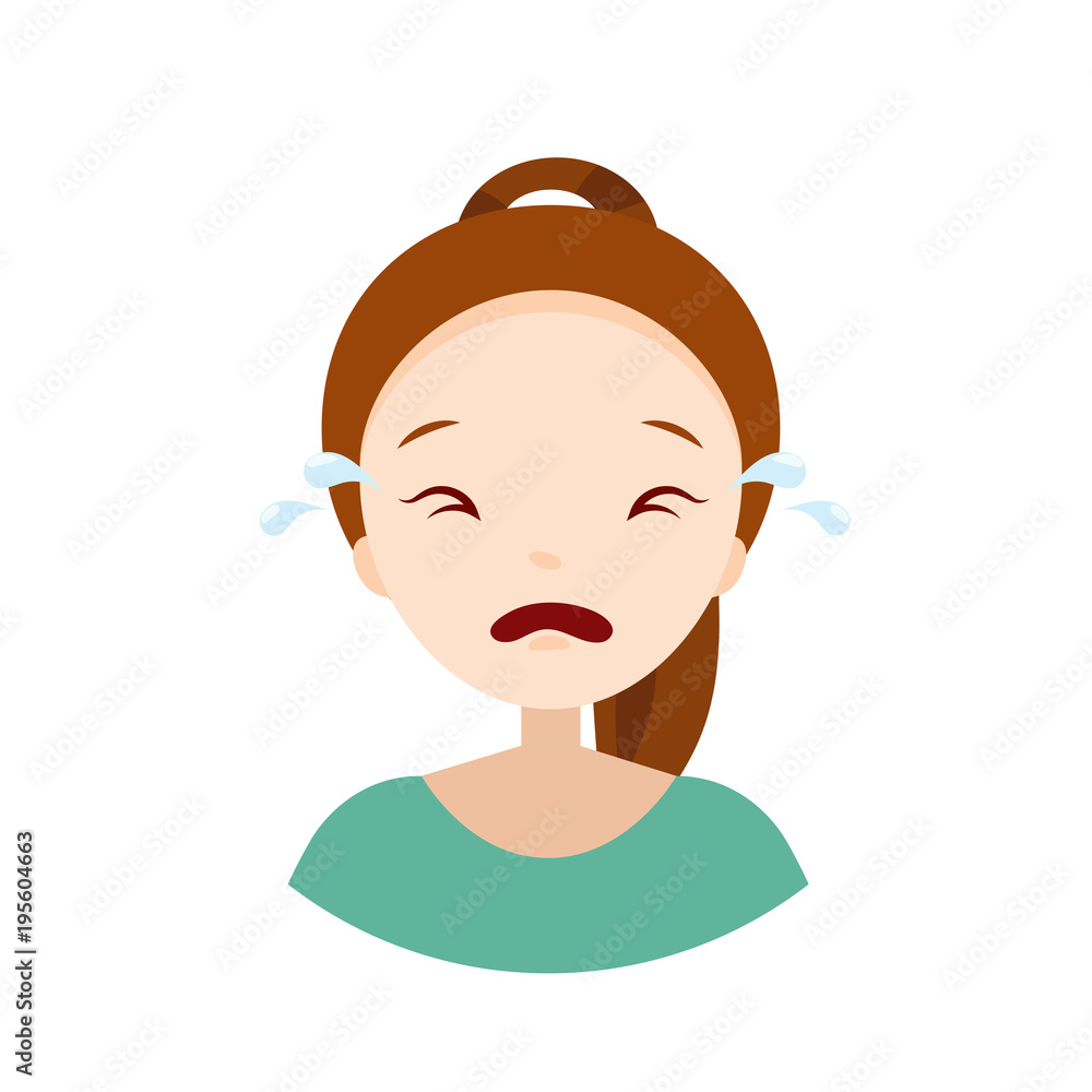 Woman's emotions - crying. Vector illustrations with cute cartoon girl Woman's emotions - crying. Vector illustrations with cute cartoon girl