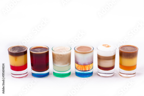 colorful coffeeshots on isolated white background