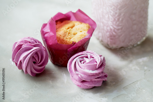 Wallpaper Mural Pastel picture. Delicious dessert in pink tones. Marshmallow and milk strawberry cocktail Torontodigital.ca