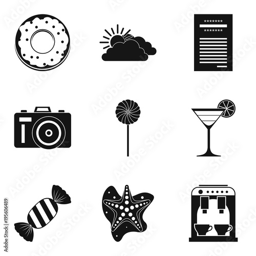 Resort food icons set, simple style