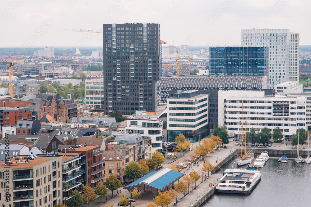 aerial view of the Harbor of Antwerp from the roof terrace of the MAS Museum